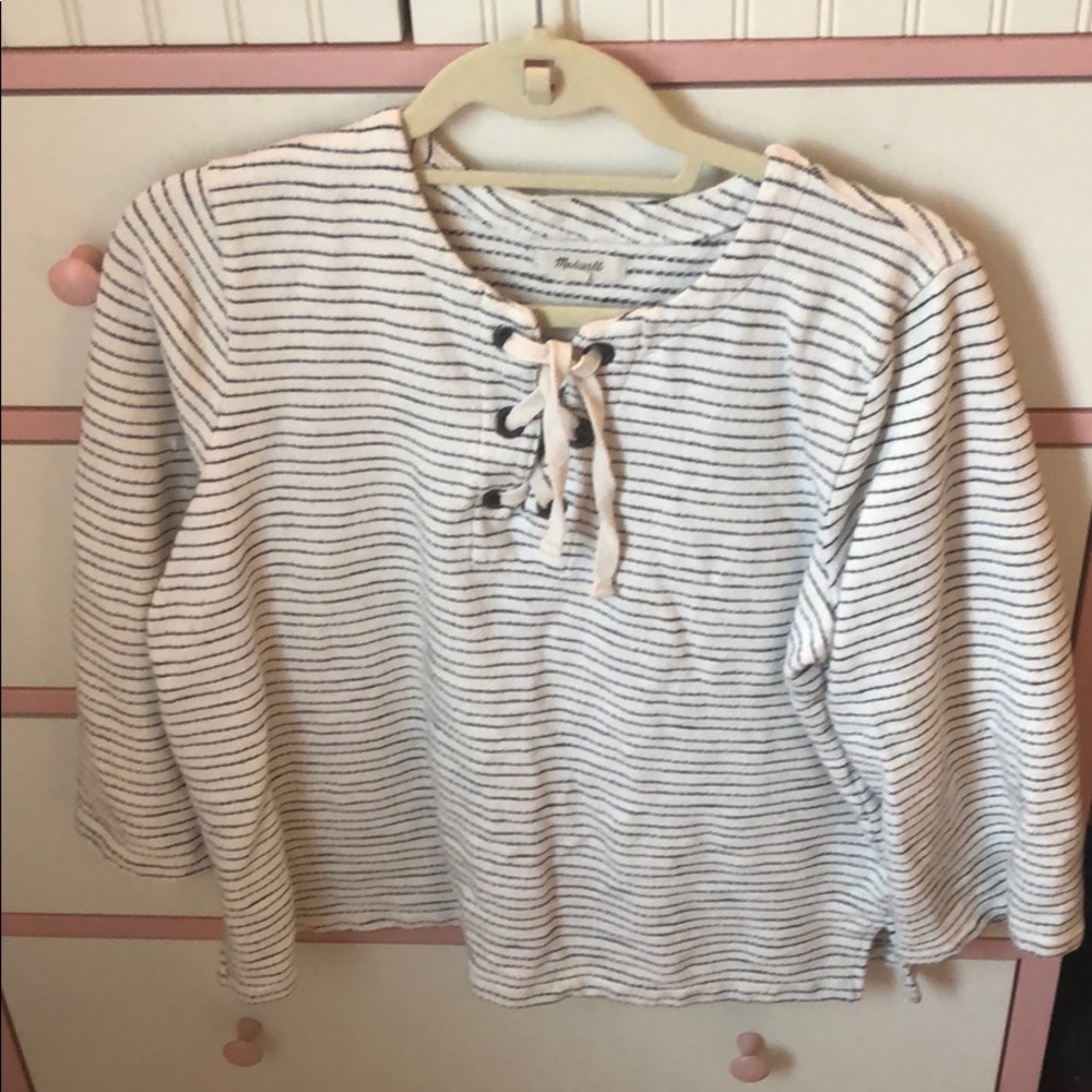 Madewell Striped and Laced Up Sweater